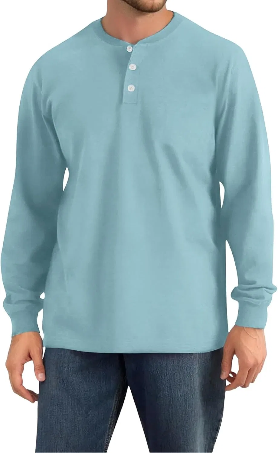 Мужская футболка с длинным рукавом хенли, Light Blue — фото 4