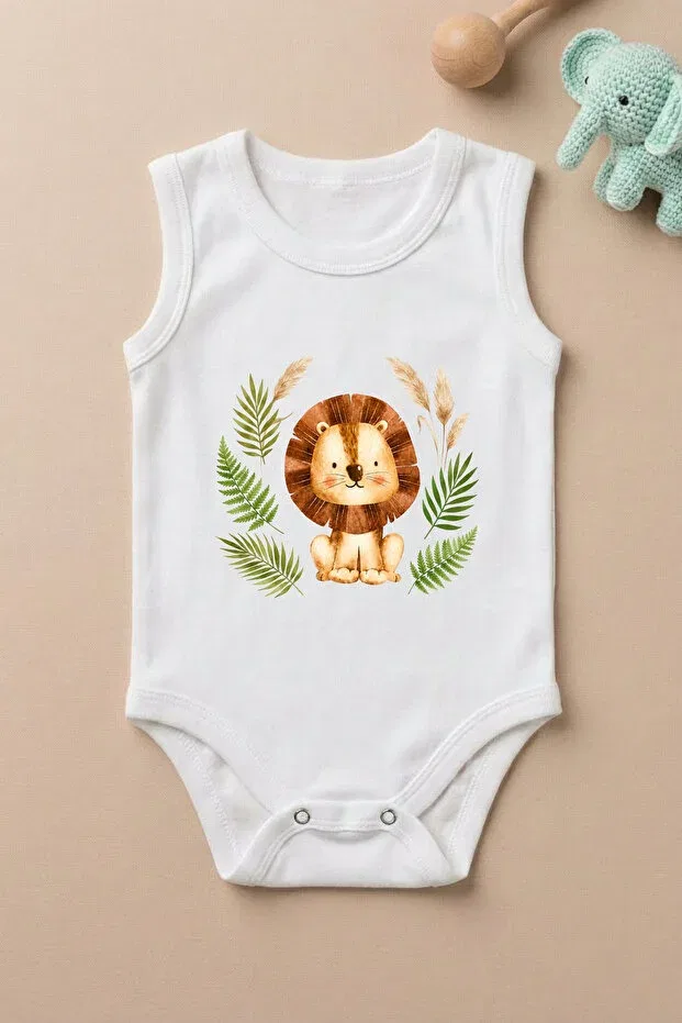 Детское боди без рукавов Lion Printed Bebeqon, White — фото 3