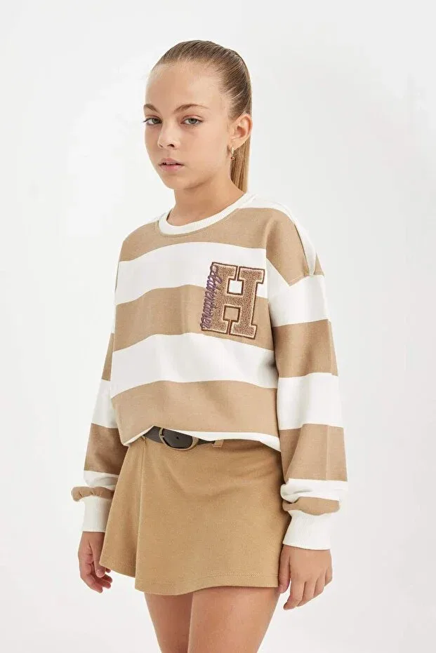 Детские свитшот для девочек с вышивкой Defacto, Beige-Bg739 — фото 3