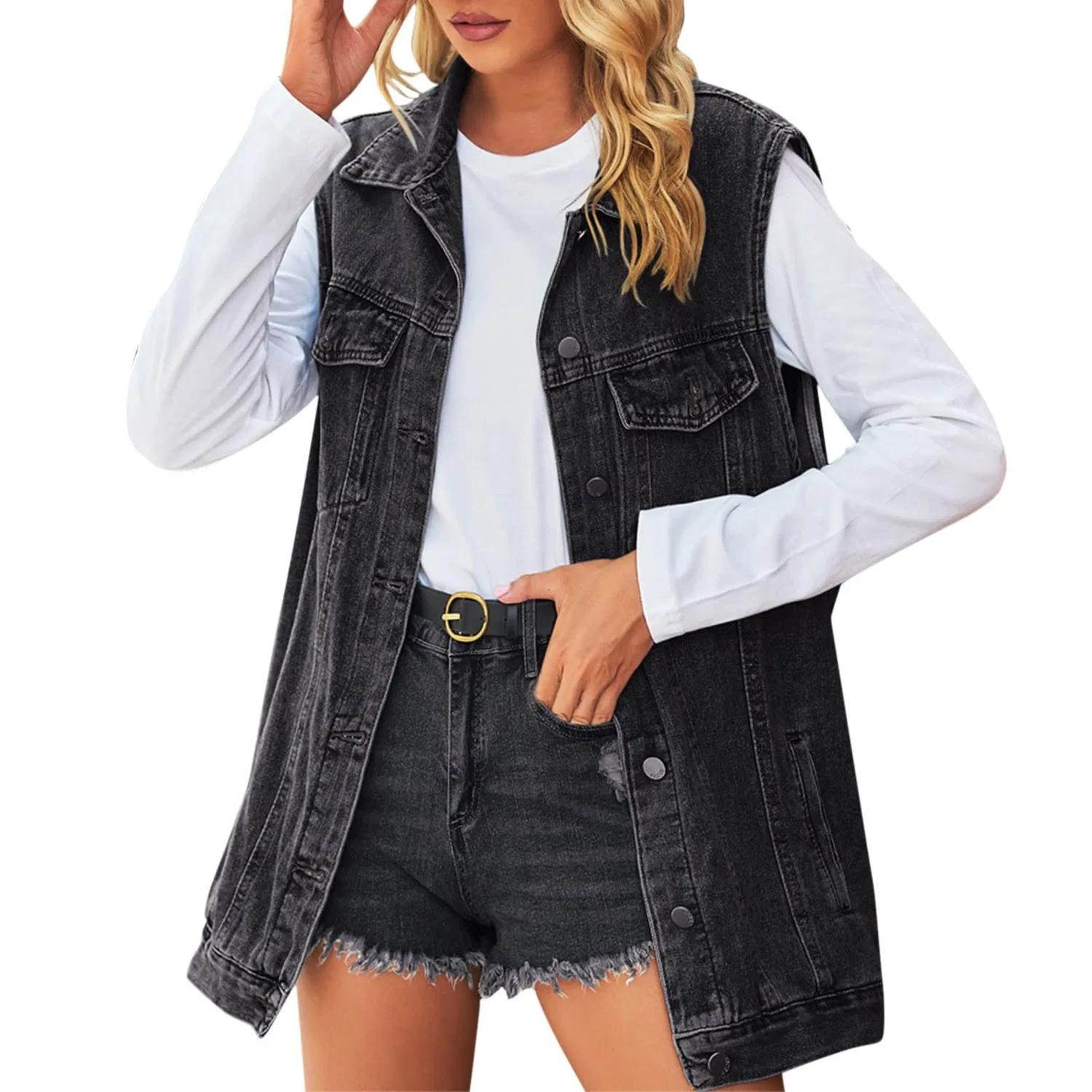 Женский джинсовый жилет без рукавов Retro Tinta unita, Nero