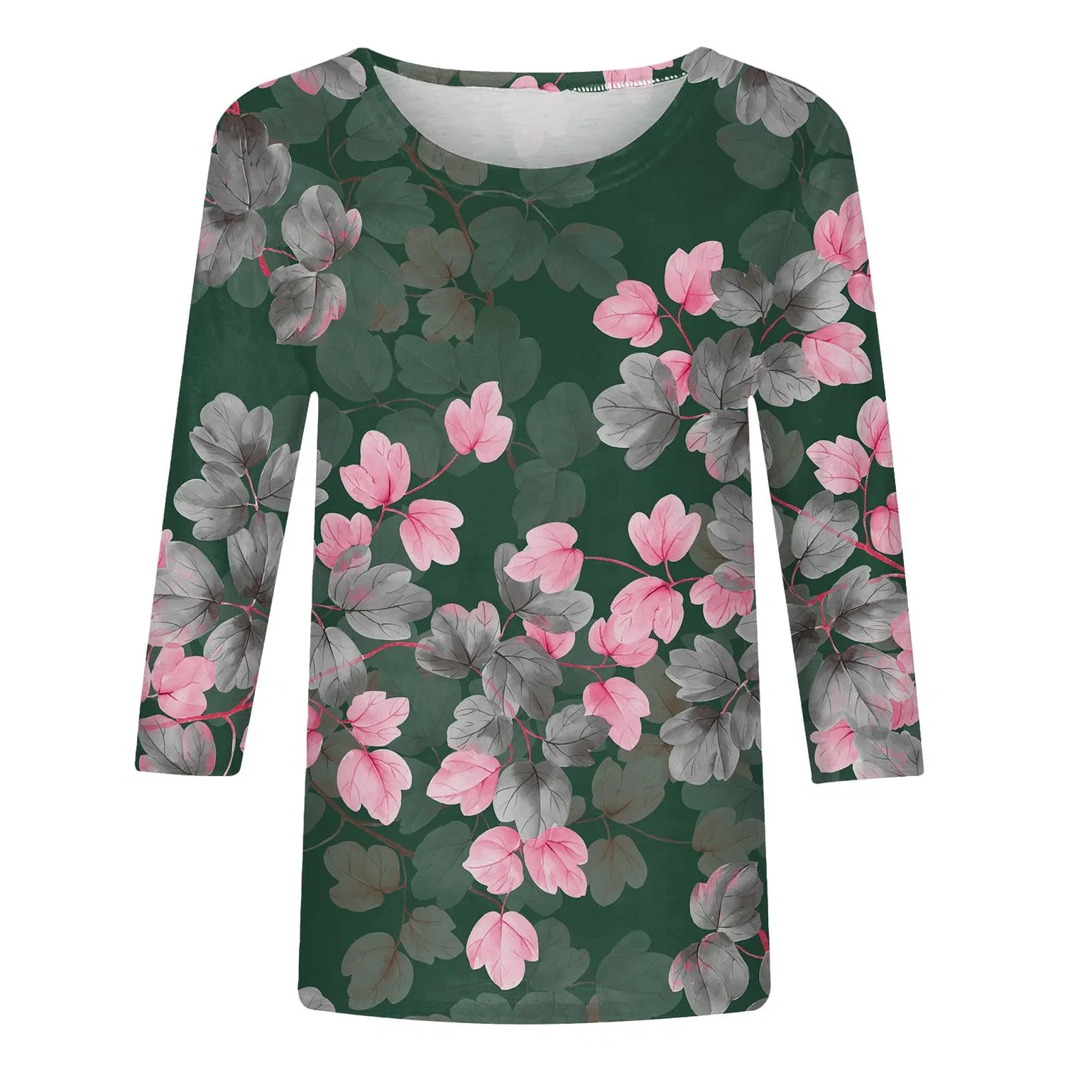 Женская футболка с принтом Plus Size T-Shirts 3/4 Sleeves T-Shirts Summer Round Neck Floral Print Casual Loose Blouses Fashion Thermal Neck, Ag #3 — фото 3