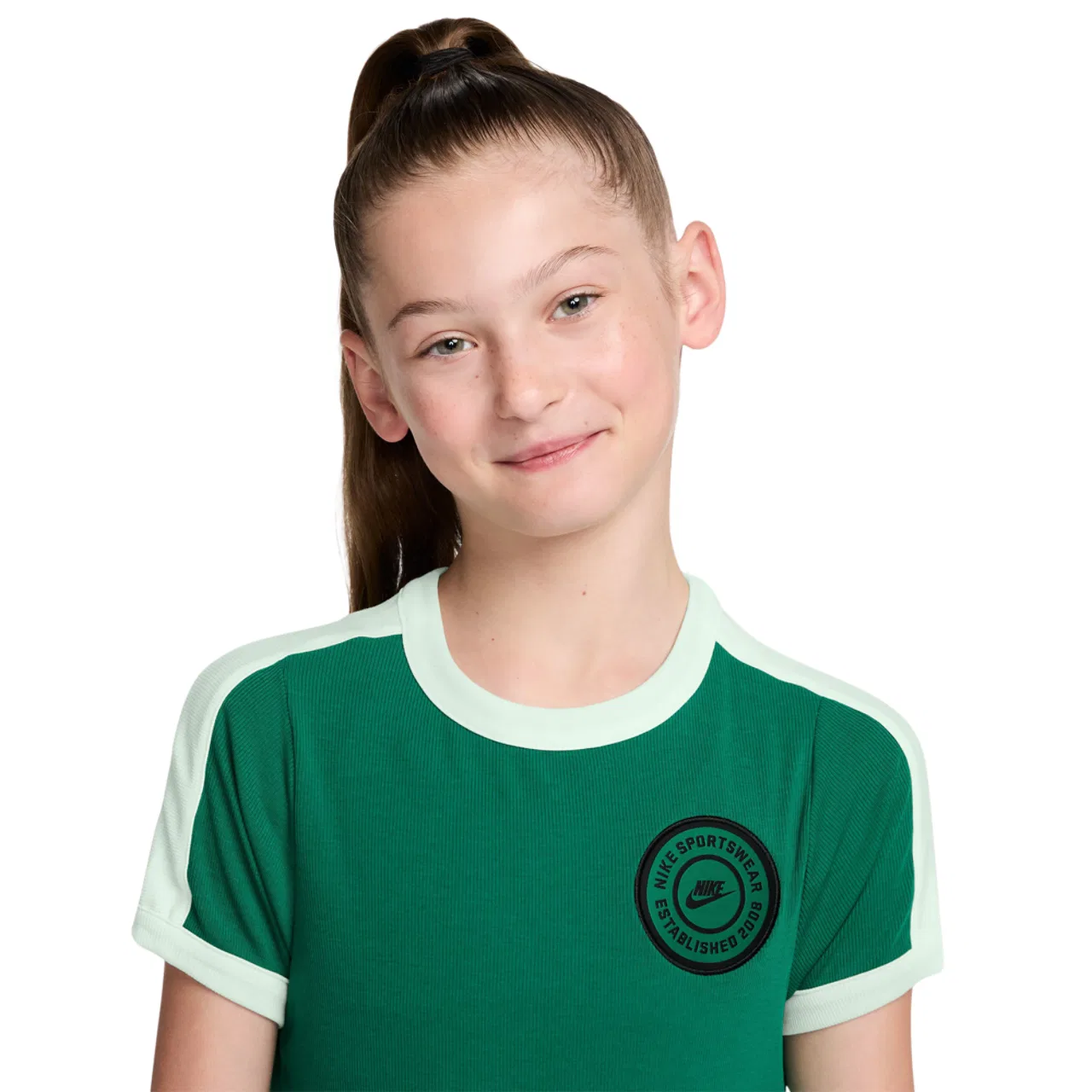 Футболка для девочек NSW Short Sleeve Rip Top Nike, зеленый — фото 3