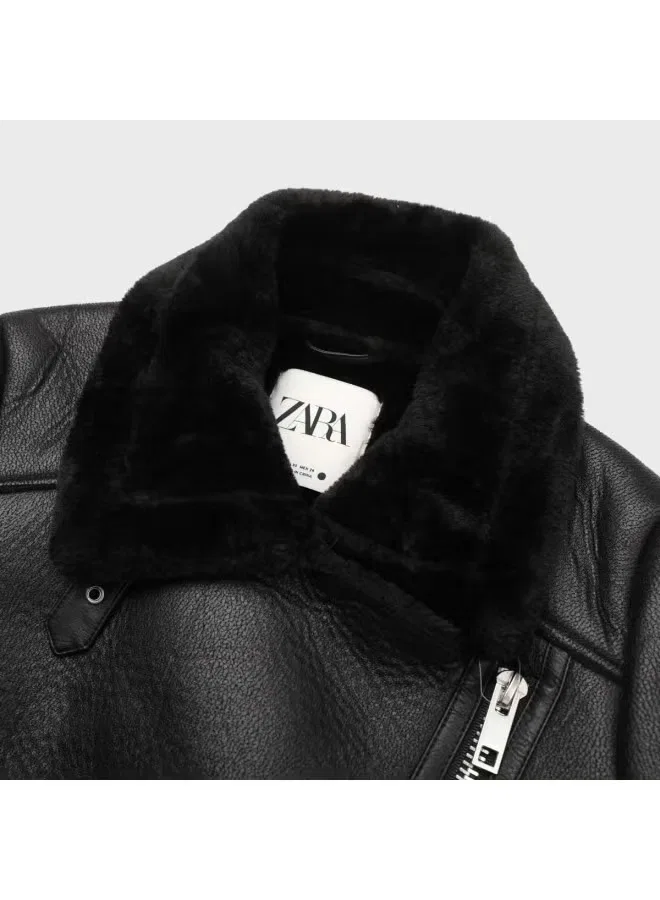 Зимнее пальто утепленное с флисовой подкладкой Zara, черный — фото 4