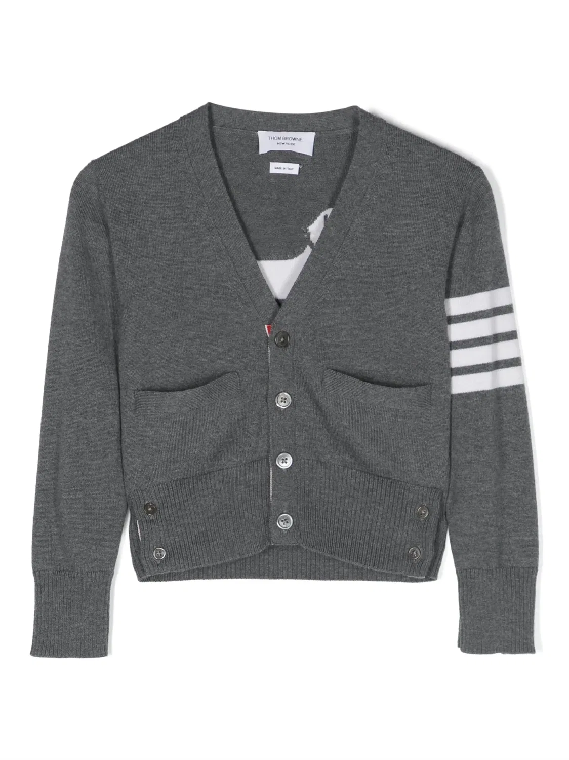 Кардиган с V-образным вырезом и интарсией Thom Browne, серый пепел