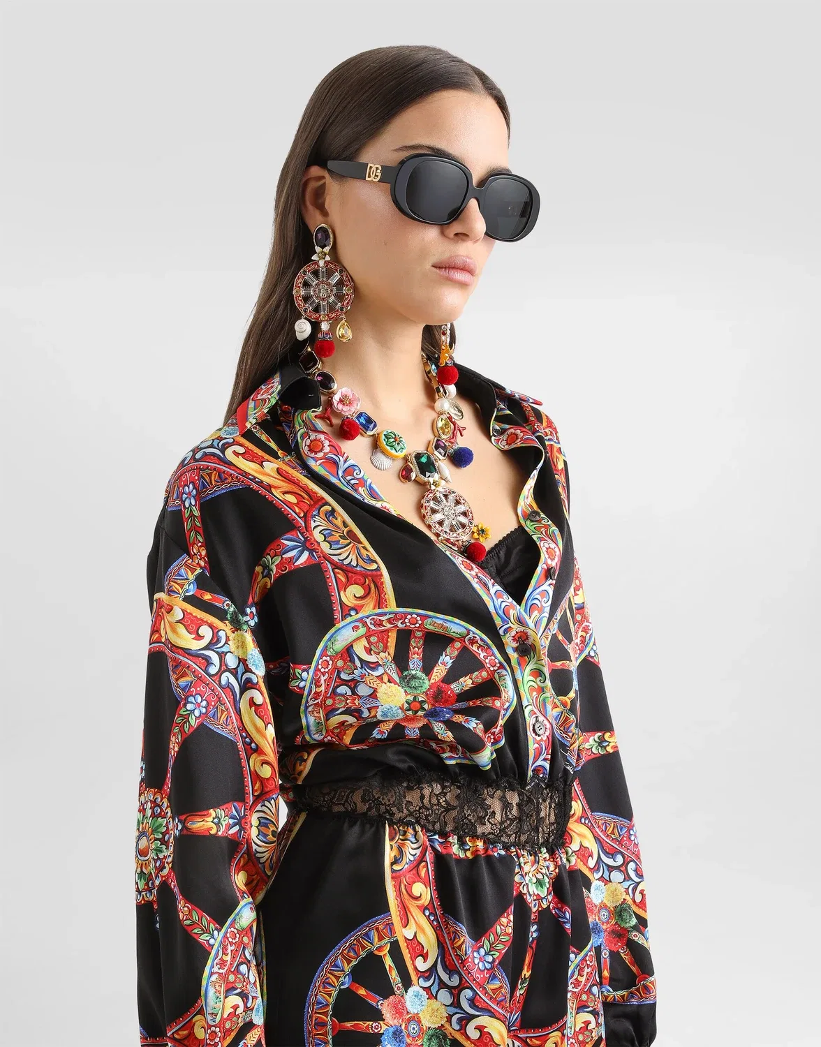 Атласный комбинезон с принтом Carretto DOLCE & GABBANA, бежевый — фото 4