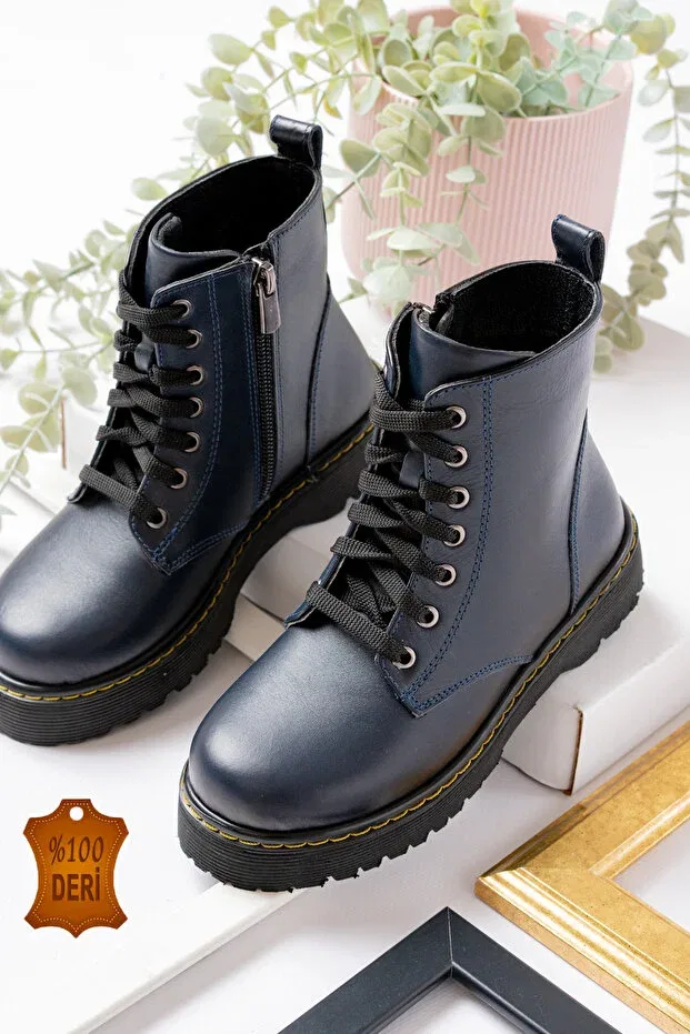 Детские ботинки для девочек кожаные с принтом Genuine leather sewn to orthopedic sole waterproof keeps warm unisex children's daily boots Lina Step, Navy Blue — фото 3