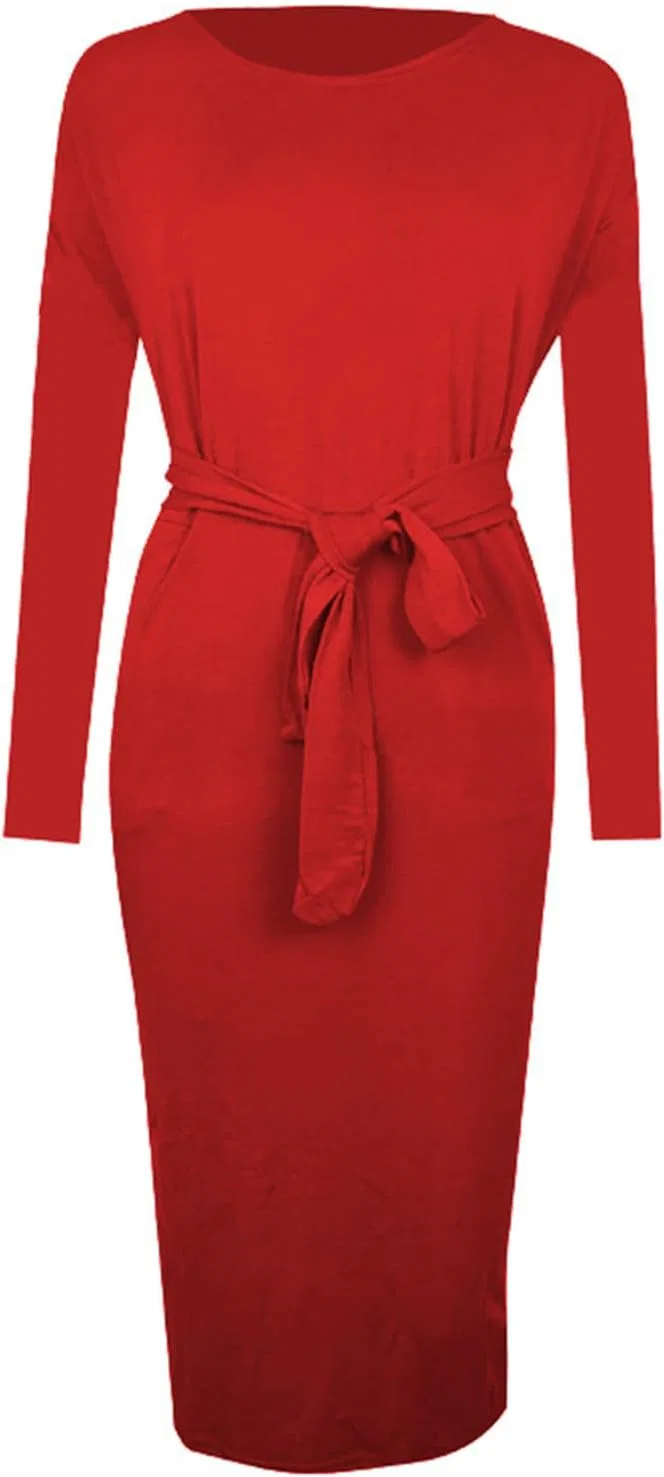 Женское платье миди с длинным рукавом Casual Front Tied, Red