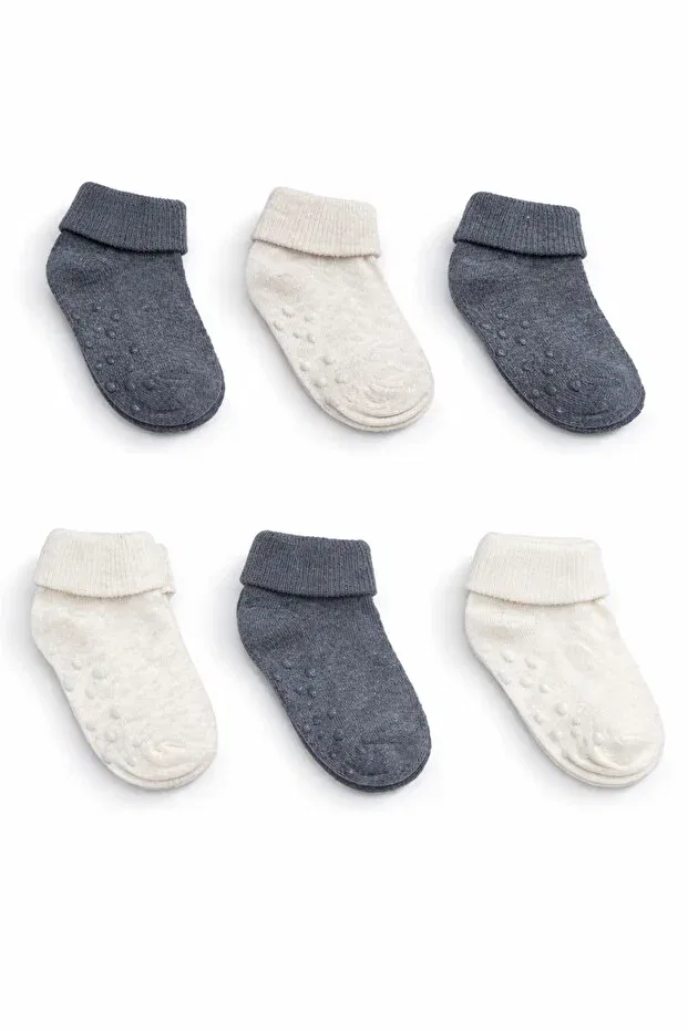 Детские носки с антискольжением 6 шт Basics For My Baby, Anthracite-Ecru