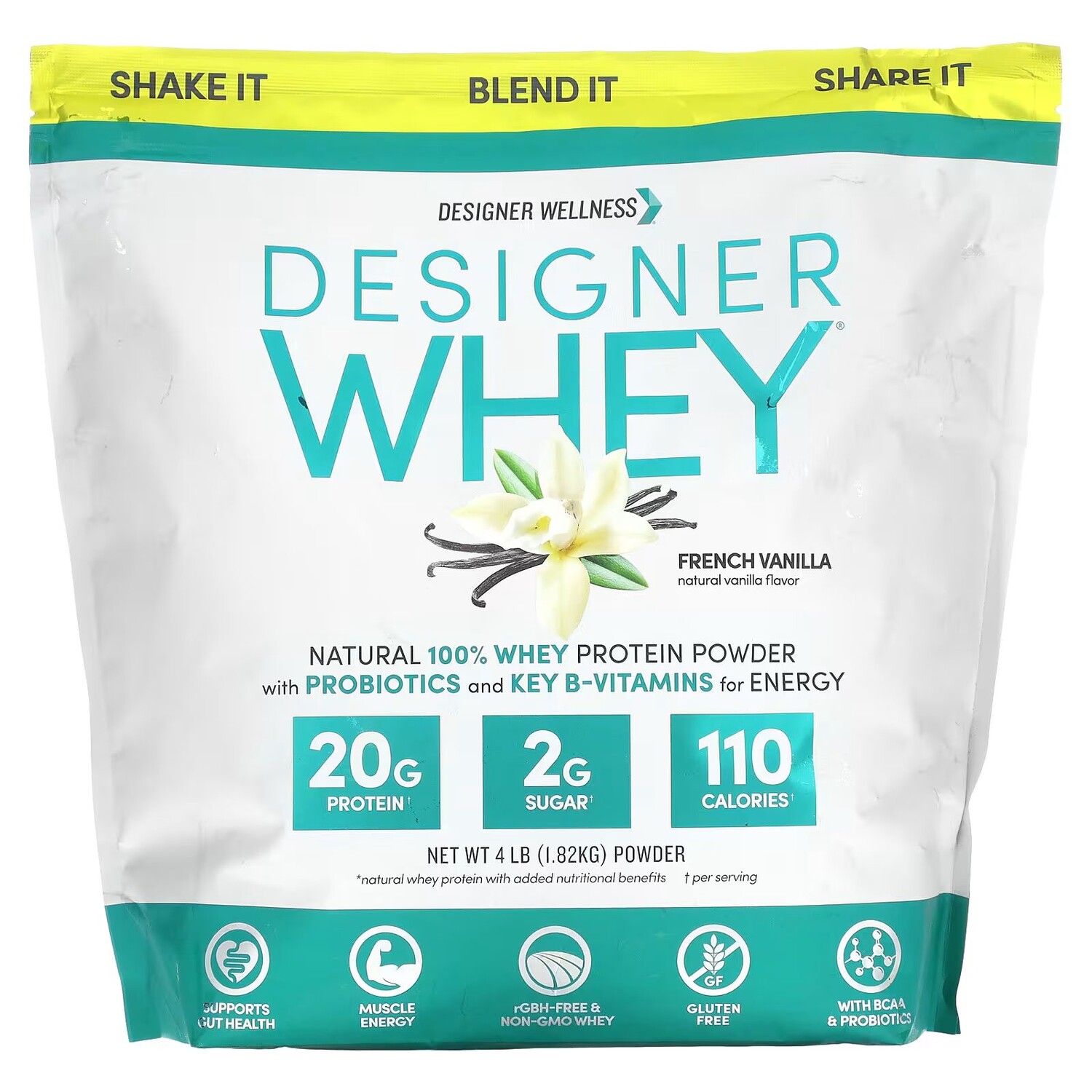 

Designer Whey, Натуральный 100% порошок сывороточного протеина, французская ваниль, 4 фунта (1,82 кг) Designer Wellness