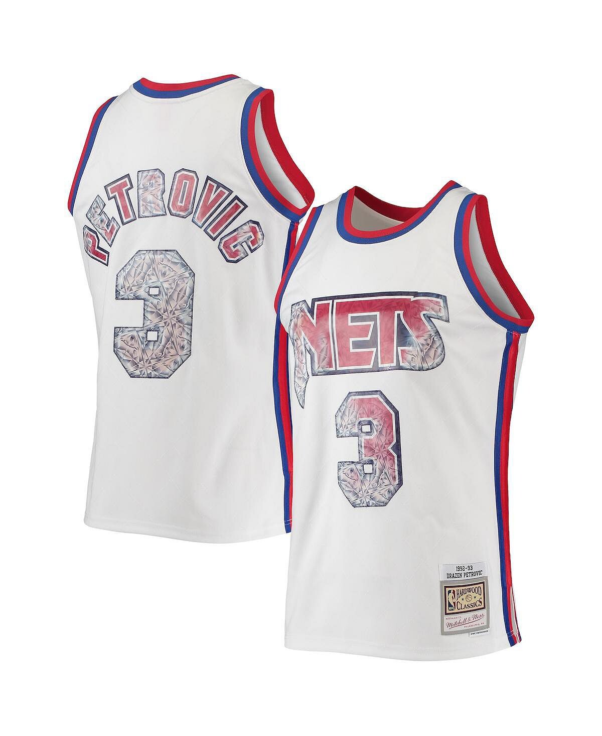 

Мужская футболка drazen petrovic white new jersey nets 1996-97 hardwood classics nba 75th anniversary diamond swingman jersey Mitchell & Ness, белый