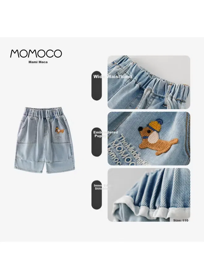 Шорты джинсовые летние дышащие с принтом Momoco, синий