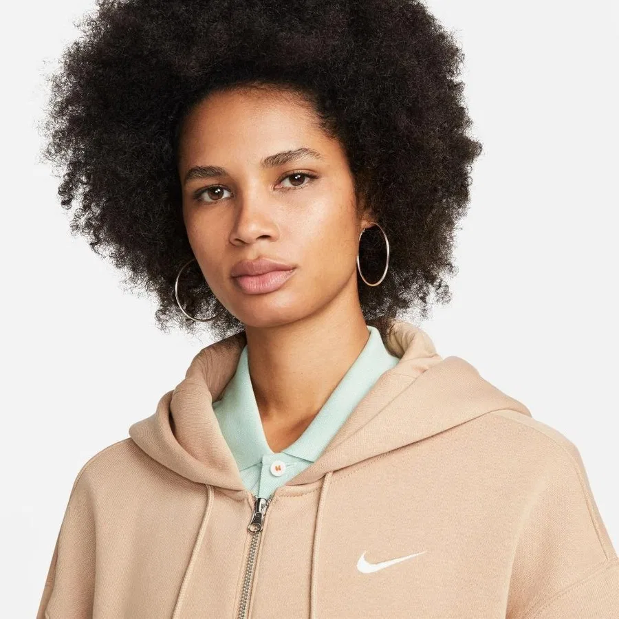 Женский свитшот-худи с капюшоном и полной молнией, модель Phoenix Fleece, Nike, Коричневый — фото 4