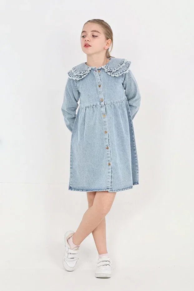 Детское платье из денима с длинным рукавом Modanino, Light Blue