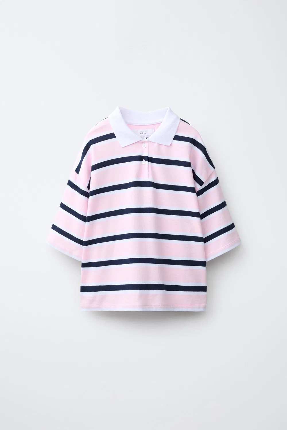 Полосатая рубашка-поло с номером ZARA, White/Pink