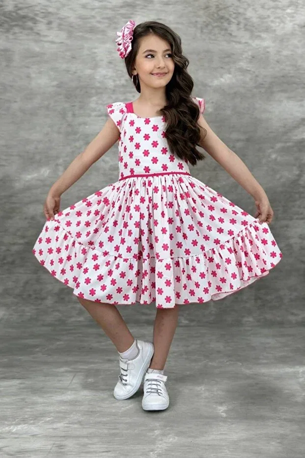 Детское платье для девочек с принтом Buckle Floral Bow Holiday Abiyekids, Pink — фото 3