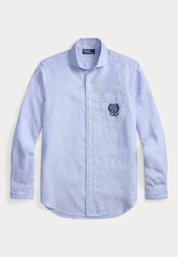 Рубашка 100% лен Wimbledon classic fit linen shirt Polo Ralph Lauren, office blue-white, белый — фото 4