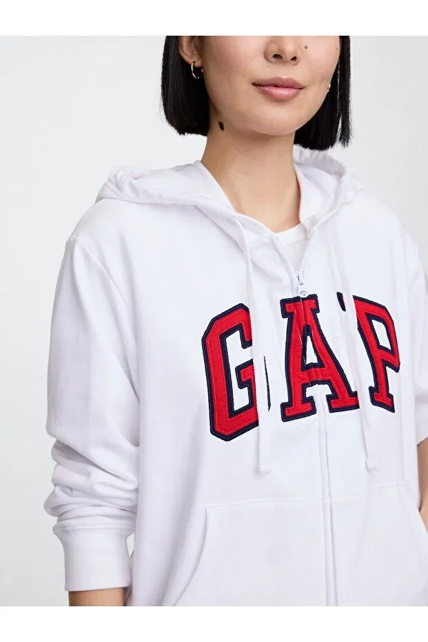 Женские свитшот с принтом Relaxed Zippered Sweatshirt Gap, White-002 — фото 3