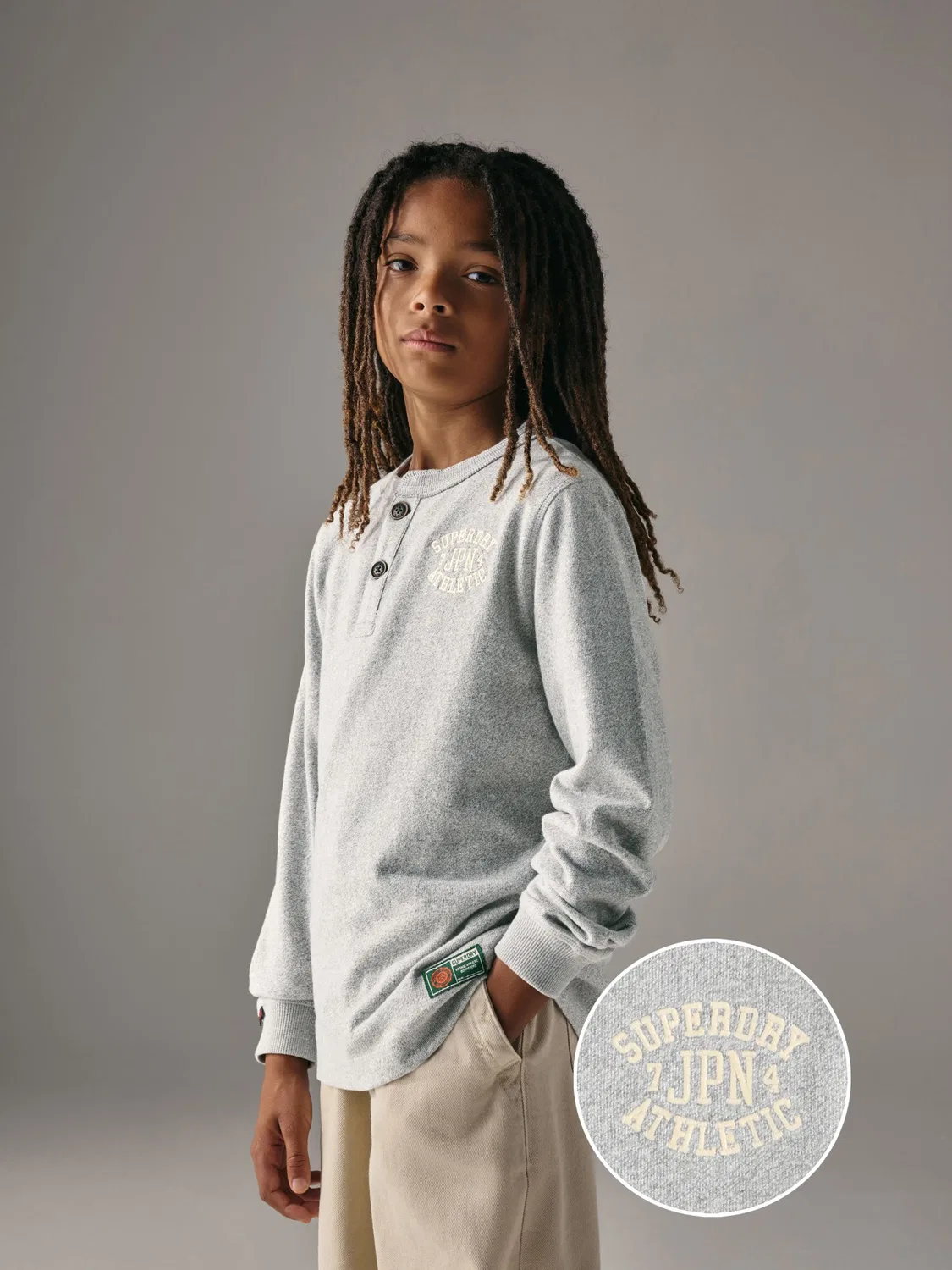 Футболка с длинным рукавом Henley Superdry, серый