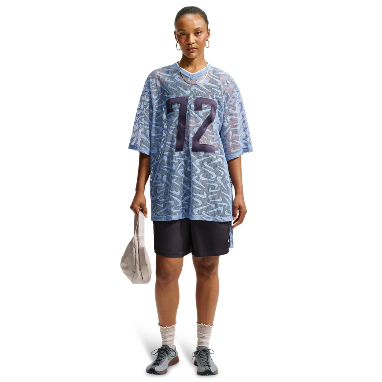 Женская футболка-джерси с кружевным плетением, оверсайз, Nike, White/Work Blue/Gridiron — фото 4