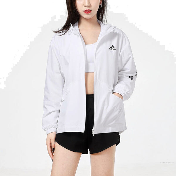 Куртка Essentials oversize ветровка с логотипом азиатские размеры Adidas, белый — фото 3