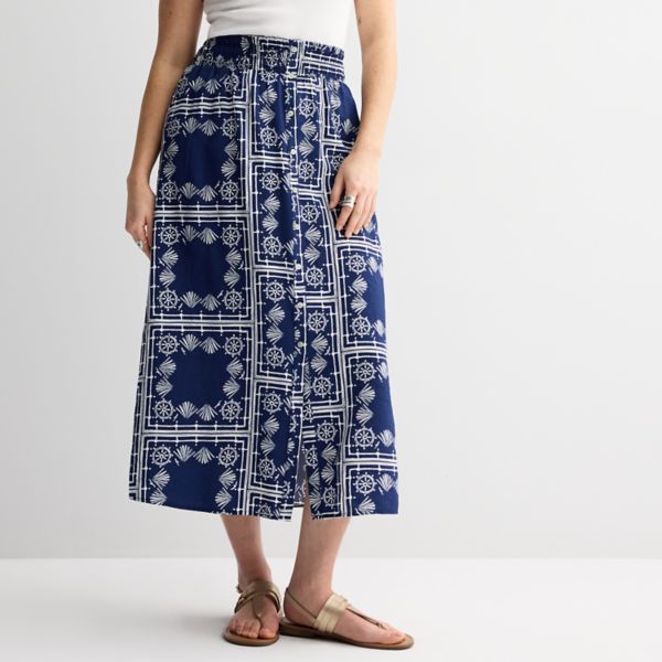 

Женская юбка миди на пуговицах спереди Sonoma Goods For Life, цвет blue nautical print