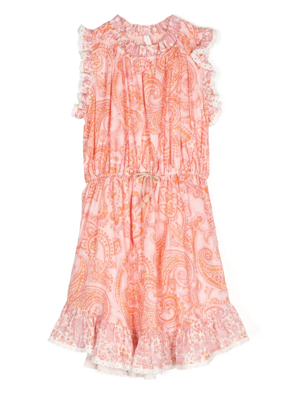 

Плиссированное платье Ottie с принтом пейсли ZIMMERMANN Kids, розовый