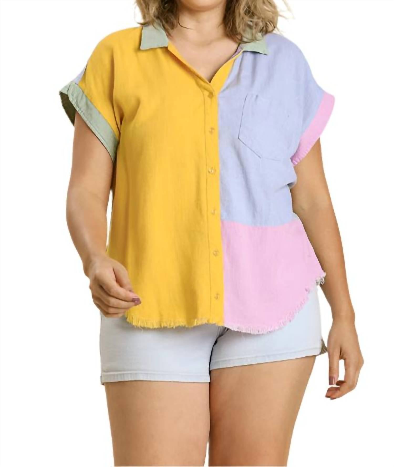 

Топ из газовой ткани Color Block в цвете Mango & Sky Umgee, Mango & Sky