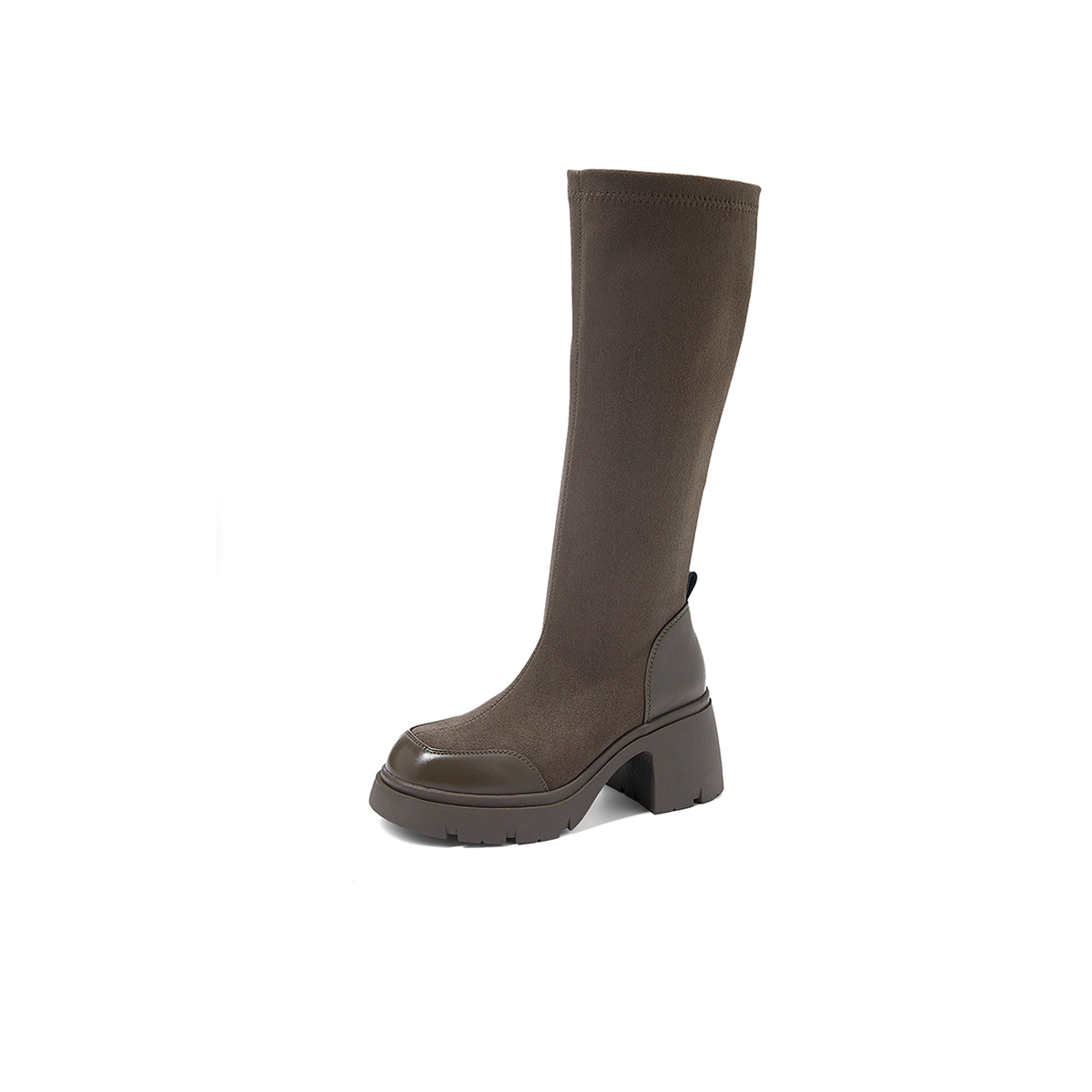 COMELY Высокие сапоги на каблуке 7 см женские - хаки (с флисовой подкладкой), цвет Khaki (Fleece-Lined) — фото 3