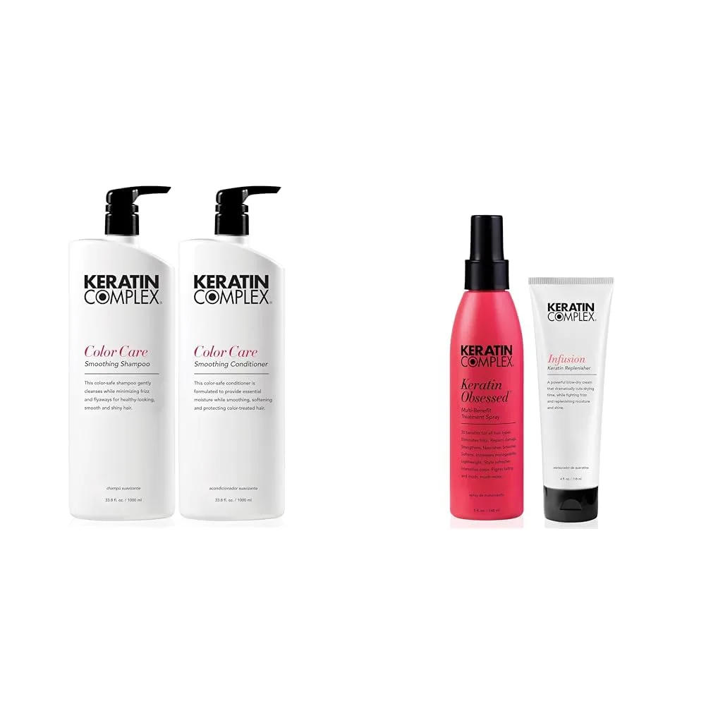 Keratin Complex - шампунь и кондиционер для окрашенных волос с кератином, 1 л каждый + Keratin Obsessed 5 fl oz + Infusion Keratin Replenisher 4 fl oz
