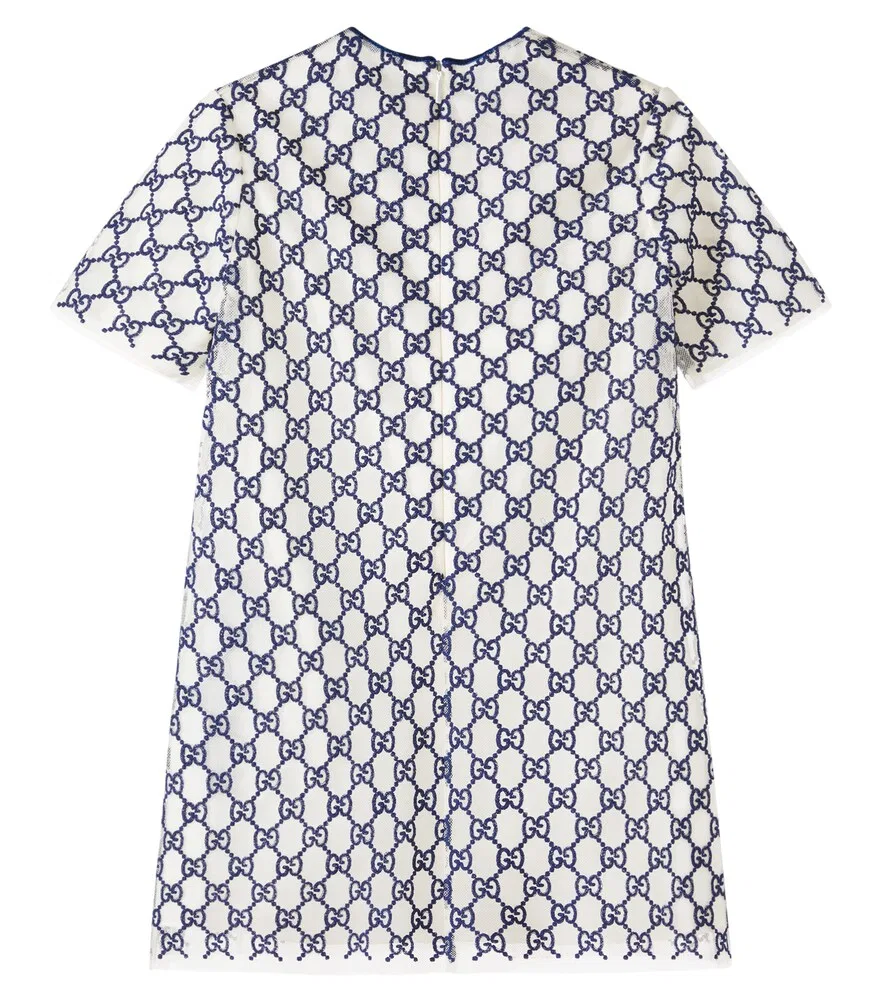 Платье GG с вышивкой и отделкой из тюля Gucci Kids, синий — фото 4