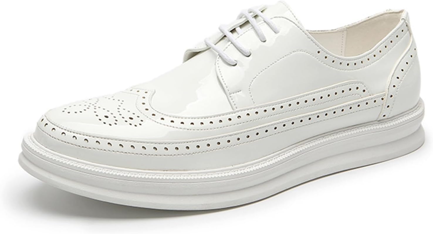 

Мужские кожаные оксфорды на платформе с перфорацией, классические низкие туфли-дерби на шнуровке, повседневные и формальные туфли для офиса, работы, выпускного вечера, бизнеса Generic, белый