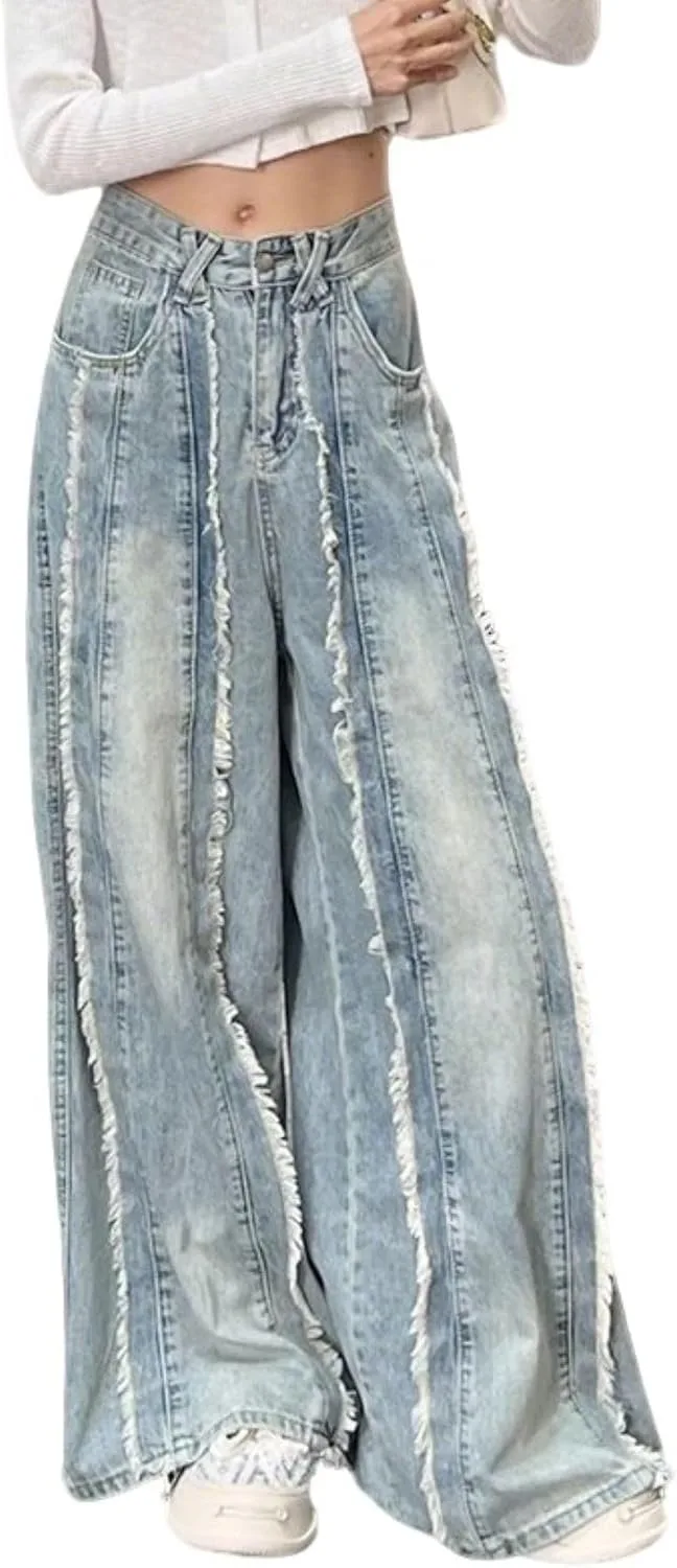 

CHARTOU Женские потертые джинсы с широкими штанинами