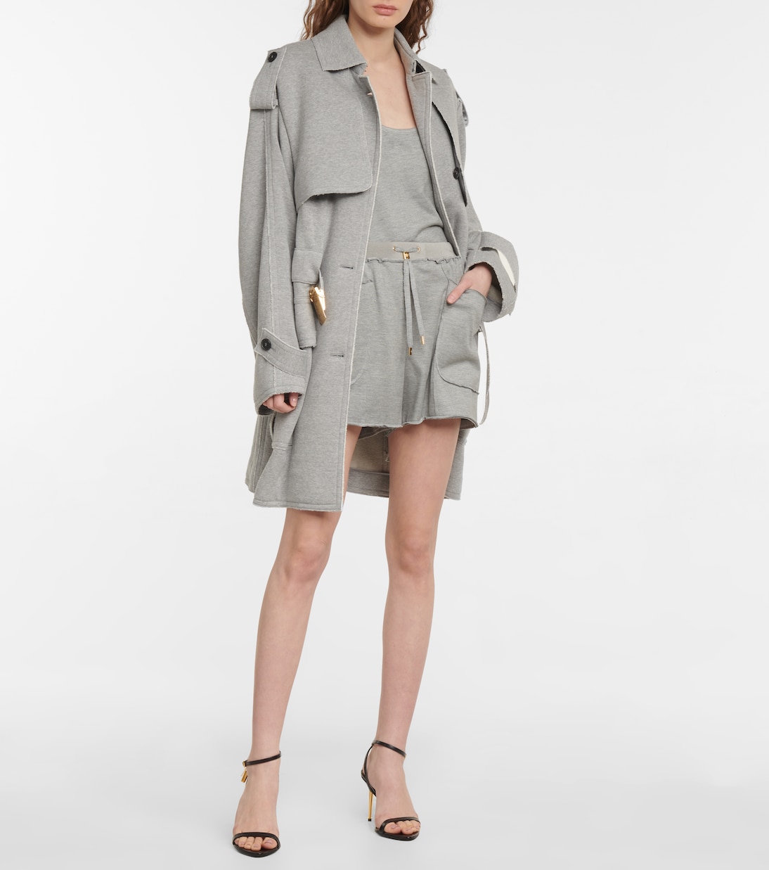 Шорты из шелка и хлопка на завязках Tom Ford, Grey Melange — фото 2