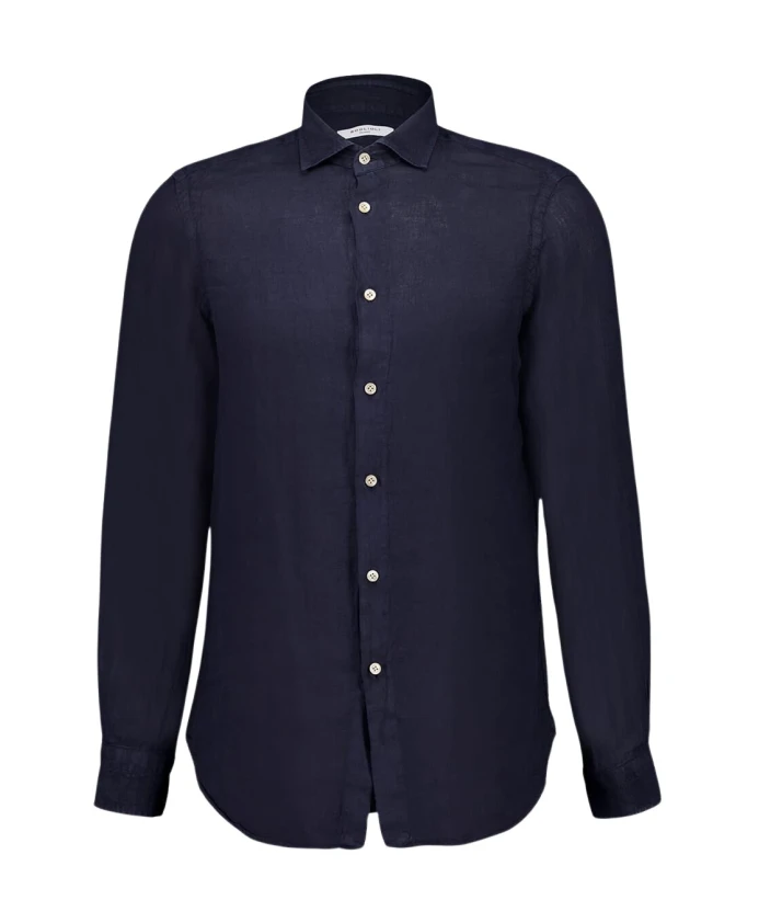 

Темно-Синяя льняная рубашка, стандартный крой. Boglioli, синий