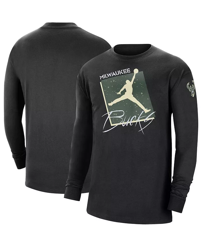 

Мужская черная футболка Milwaukee Bucks Courtside Max 90 Vintage-Like Wash Statement Edition с длинным рукавом Jordan