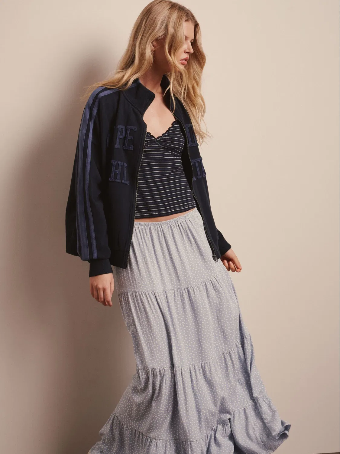 Юбка макси с ярусами Woven Tiered Maxi Skirt Superdry, голубой