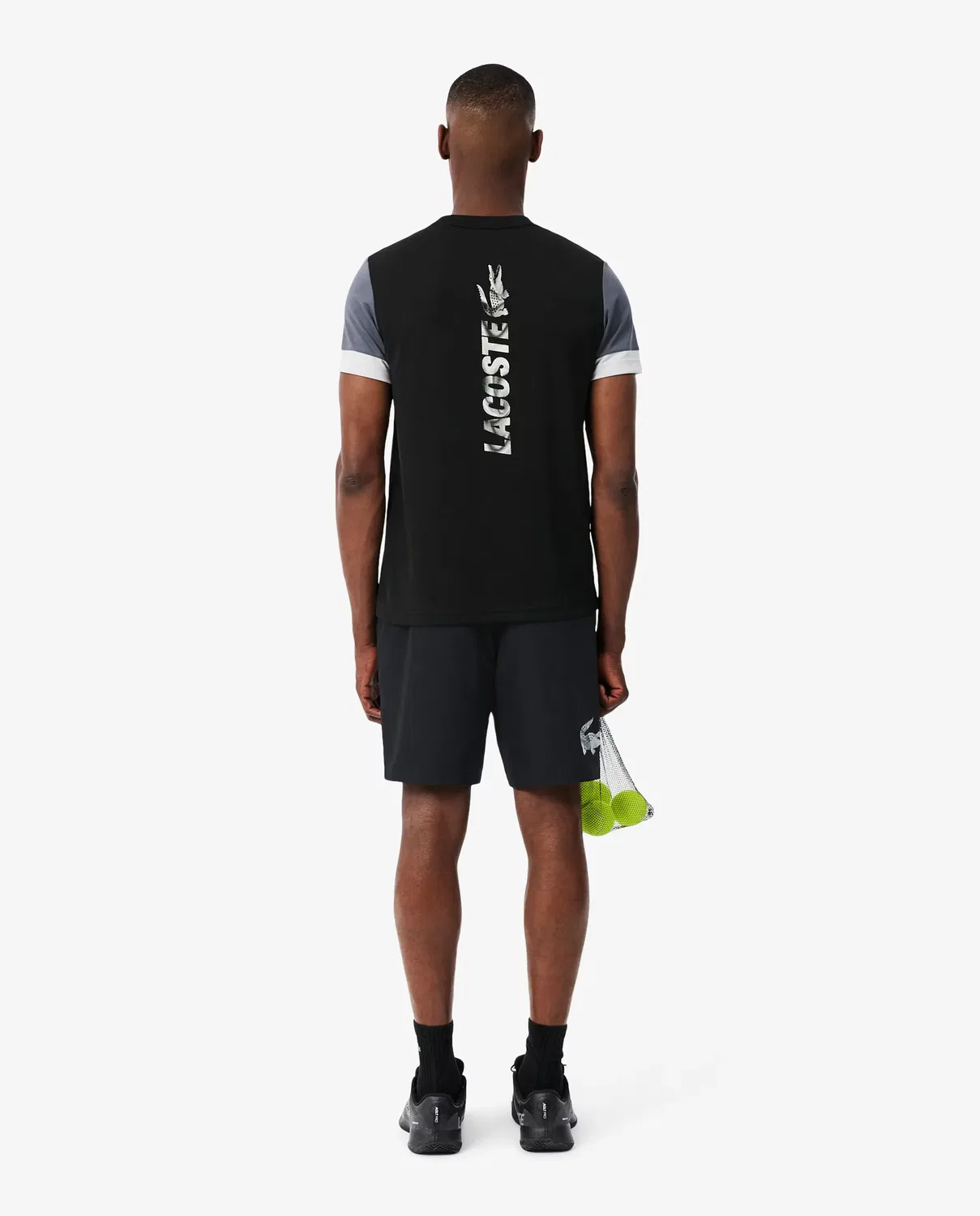 Мужские шорты спортивные из полиэстера с принтом Lacoste, Negro — фото 2