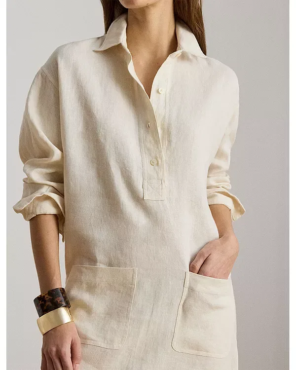 Женское льняное платье-рубашка Linen shirtdress Ralph Lauren, Winter Cream — фото 4