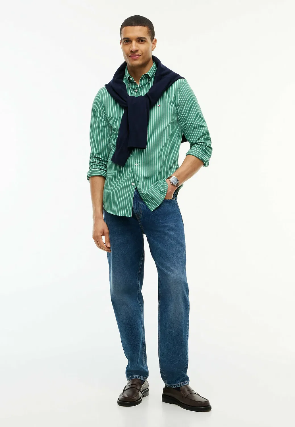 Рубашка Flex hairline poplin rf - рубашка Tommy Hilfiger, Alaskan Green Stripe — фото 2