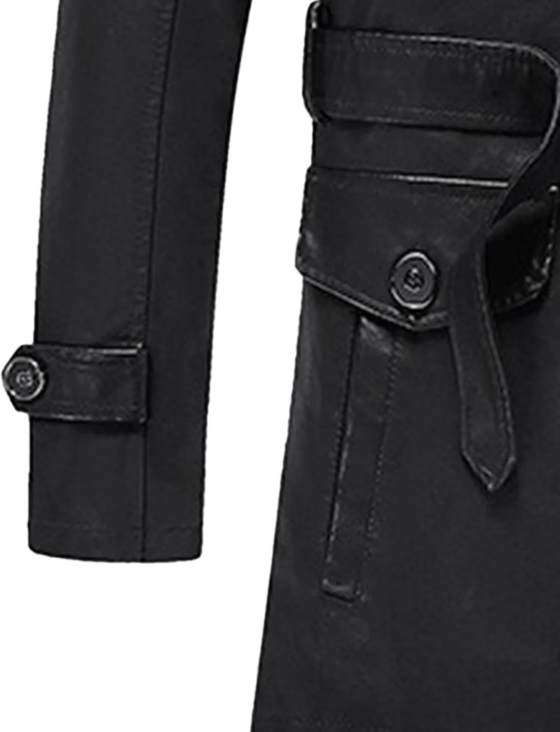 Мужское пальто из экокожи с флисом, Vintage Warm Leather Coat, чёрный — фото 4