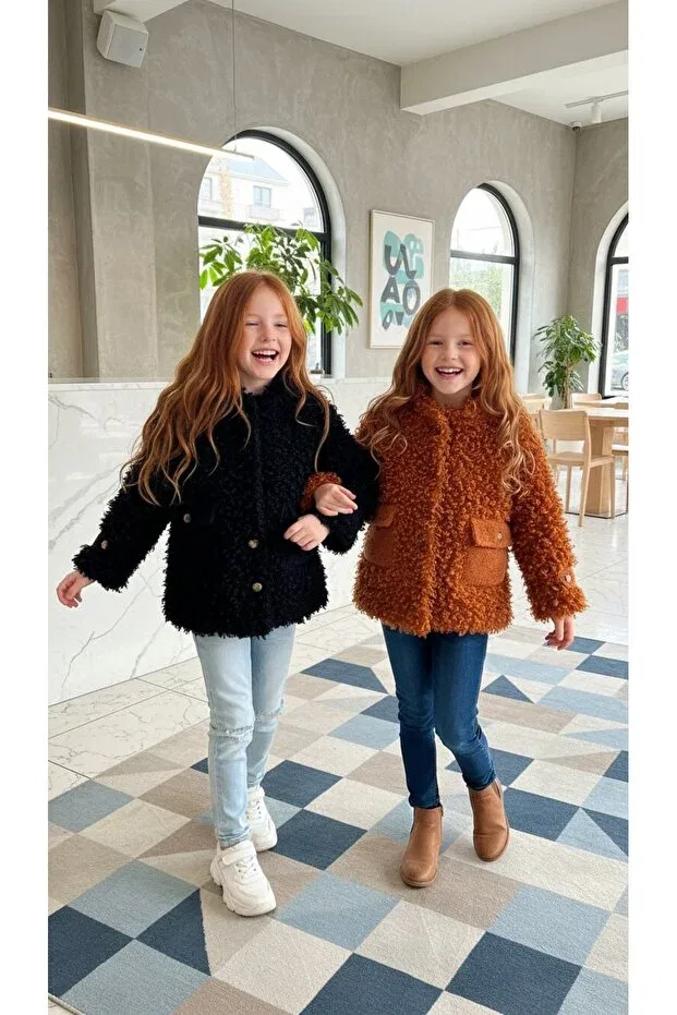 Детское пальто из плюша для девочек Girl - plush coat and curly waiter boy Hc Kids Wear, Hardal