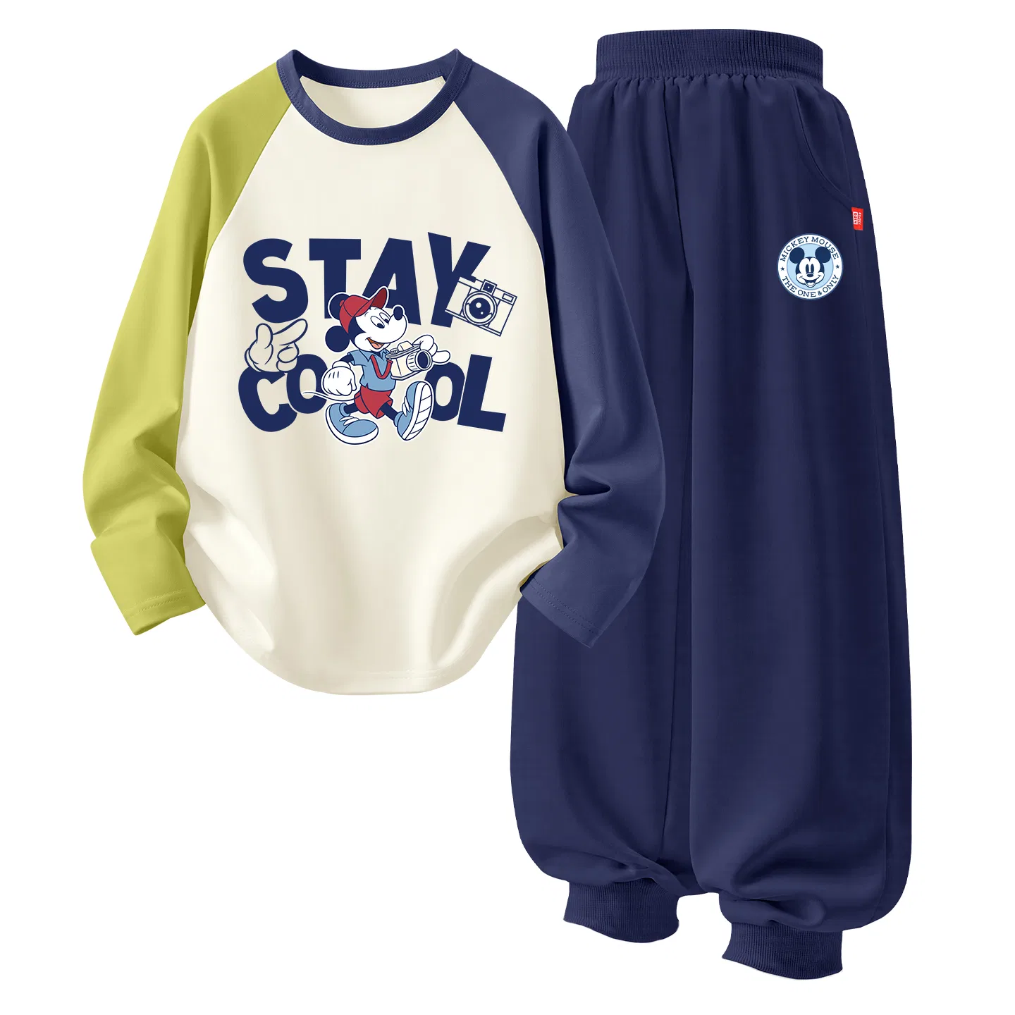 Детский спортивный комплект с круглым вырезом и принтом Mickey Mouse, Disney, Videography Green Blue+Round Logo Mickey Mouse K Navy Blue