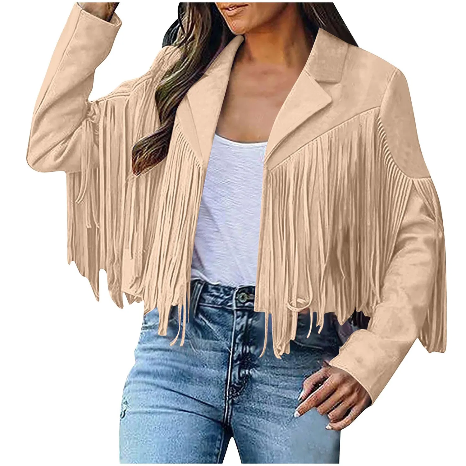 Женское пальто с бахромой Western Cowboy Style, dark khaki
