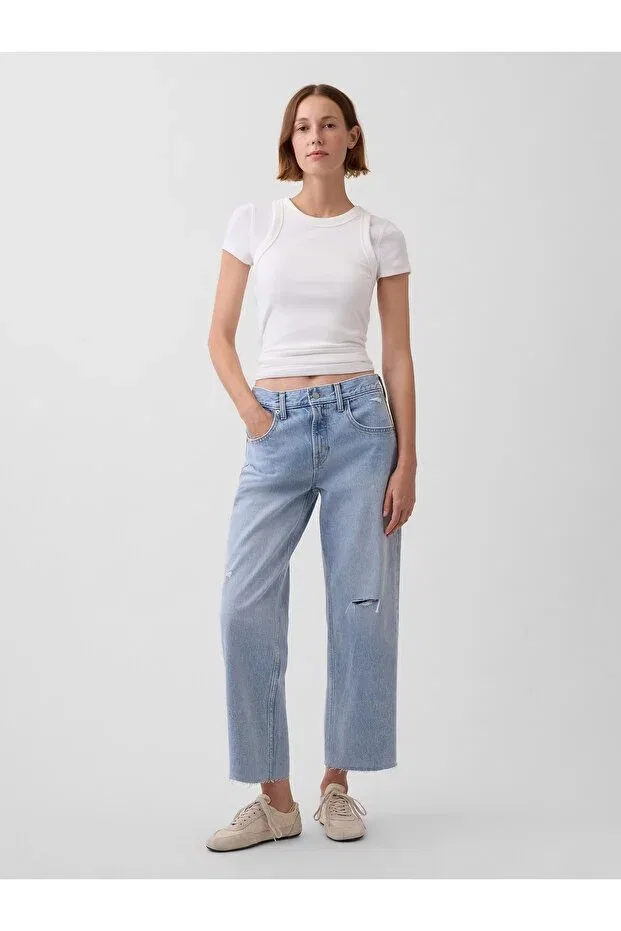 Женские джинсы-кроп с заниженной талией Gap, Light Blue000