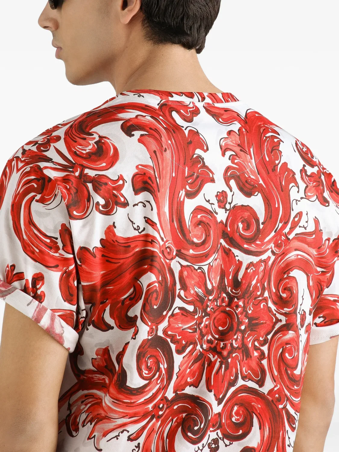 Футболка с майоликовым принтом, красная Dolce & Gabbana, красный — фото 2