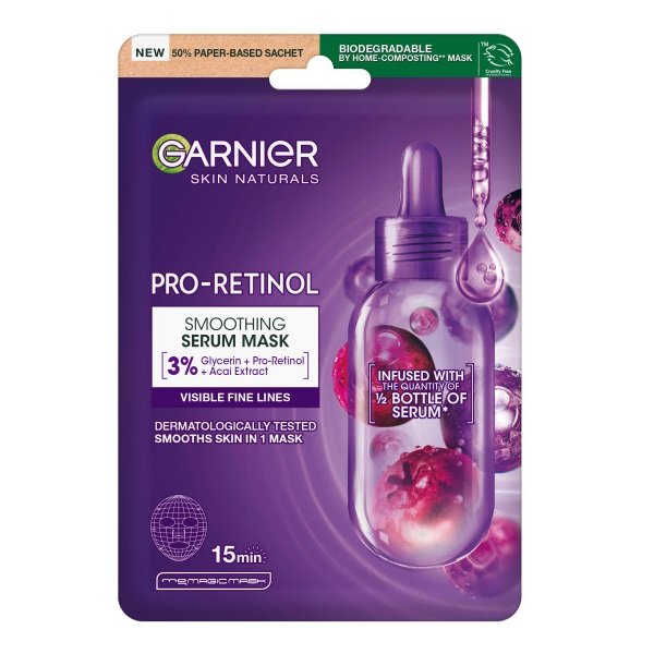 

Garnier, Pro-Retinol, разглаживающая сыворотка-маска на тканевой основе, 22 г
