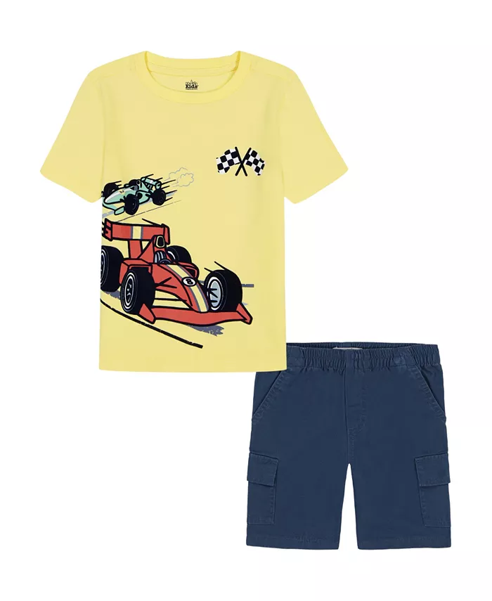 

Детский комплект для мальчиков: футболка с коротким рукавом и принтом + шорты карго из твила (2 предмета) Kids Headquarters