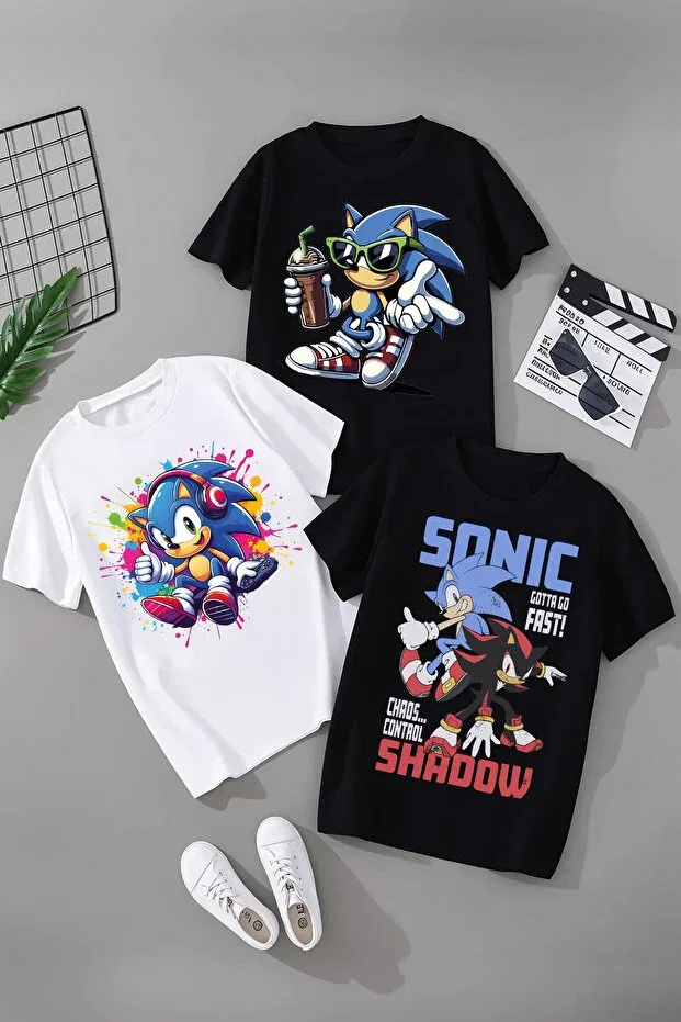 Детский комплект футболок с принтом Sonic Magors, Multicolor-2