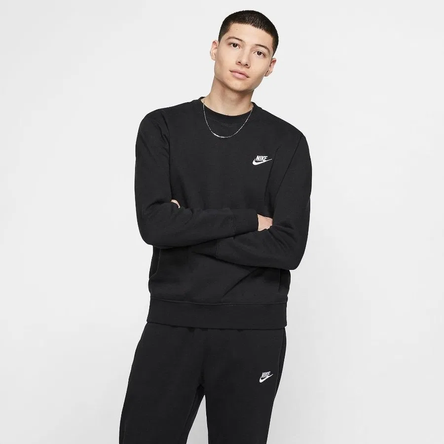 Мужской свитшот с круглым вырезом и длинным рукавом, модель Sportswear Club Fleece Crew, Nike, Черный