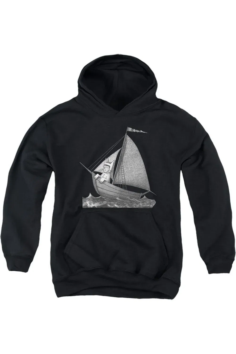 Детское худи с принтом Where The Wild Things Are Sailing On A Boat Gildan, черный